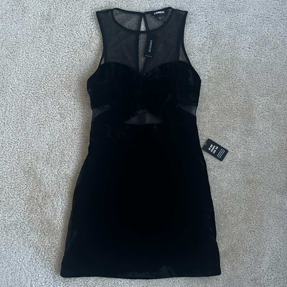 NWT Express Little Black Velvet Mesh Mini Sleeveless Dress in Size 00